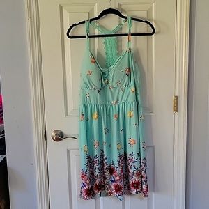 ⭐️ Light Green T-Back Dress with Floral Detail